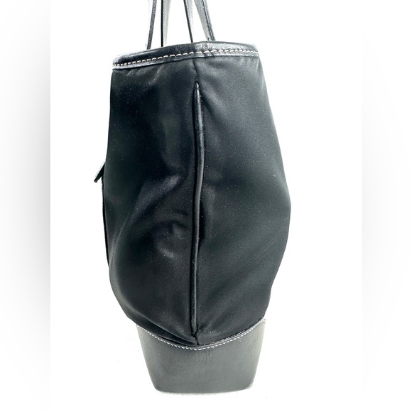 Coach 4450 Black Nylon Canvas East West Shoulder Bag Leather Trim Buckles - Picture 6 of 9